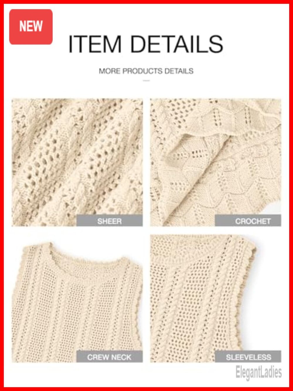 KIRUNDO Crochet Tank Top Womens Sleeveless Sweater Vest Summer Beach Coverup - Picture 3 of 6